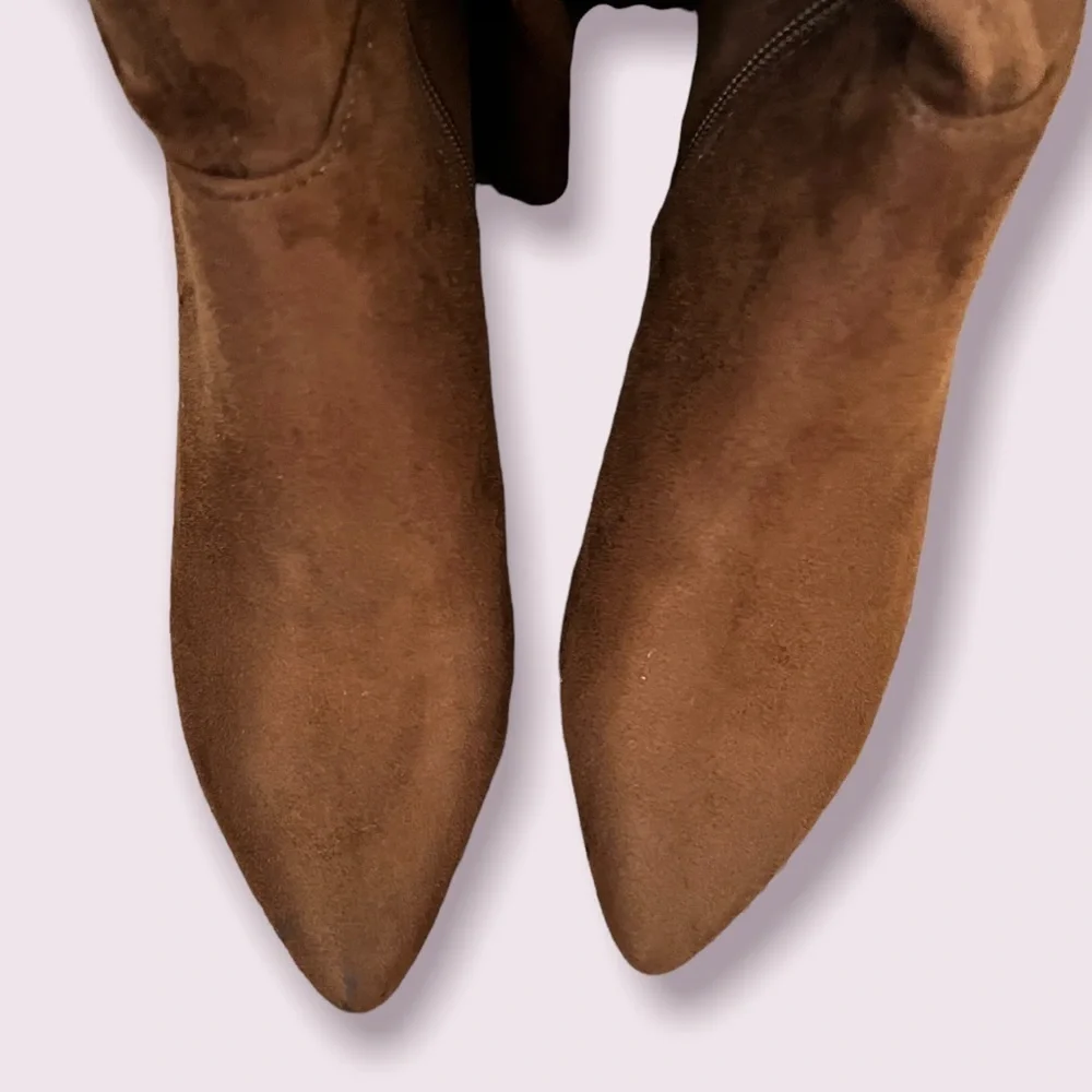 Steve Madden Shaya Boots Cognac Brown Over The Knee Suede Leather Heels Size 6.5